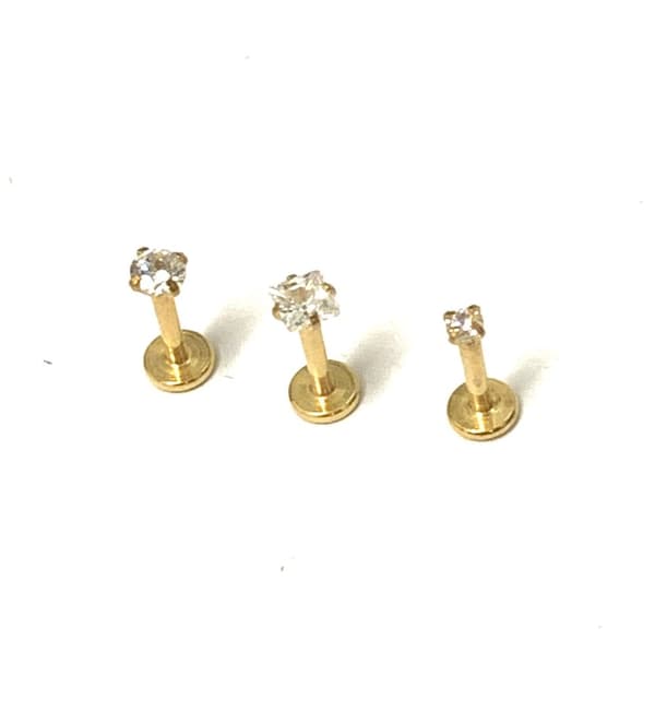 3 st guldpläterad Labret Piercing med sten.