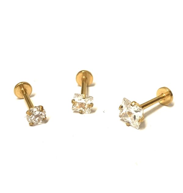 3 st guldpläterad Labret Piercing med större sten.