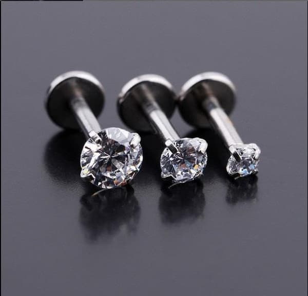 3 st Labret Piercing med sten, Kirurgiskt Stål.