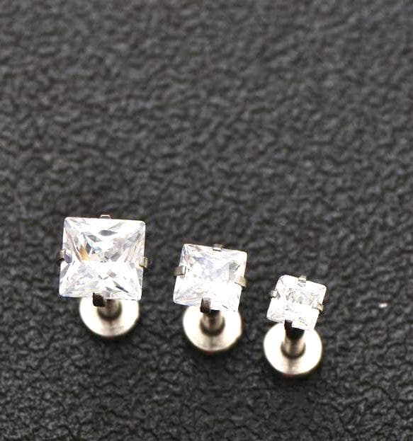 3 st Labret Piercing med sten, Kirurgiskt Stål, Fyrkat.