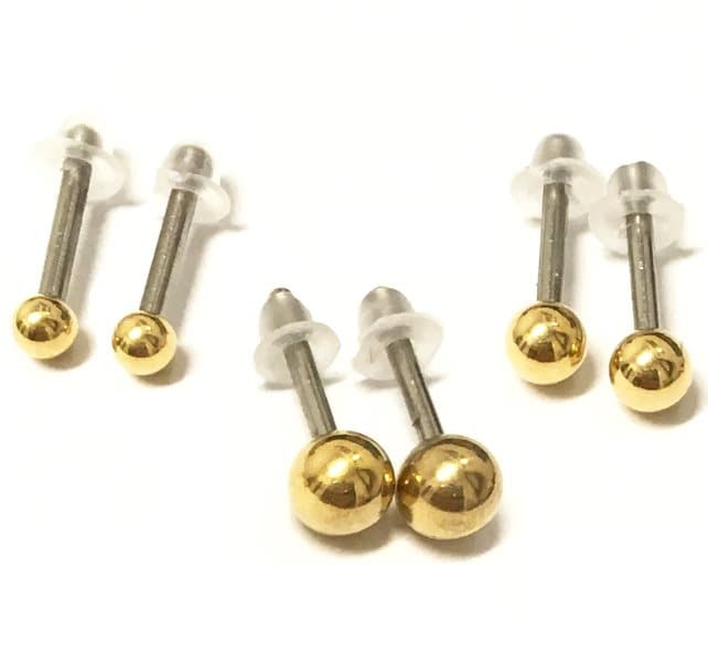 100% Allergivänliga Guld kula örhängen i Titan (3 par)