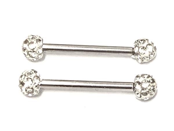 2 st barbell Piercing med Kristaller runtom,4mm kulor