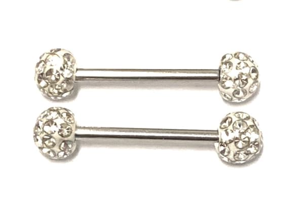 2 st barbell Piercing med Kristaller runtom,14mm långa vit