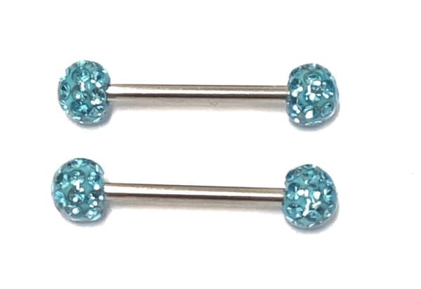2 st barbell Piercing med Kristaller runtom,14mm långa