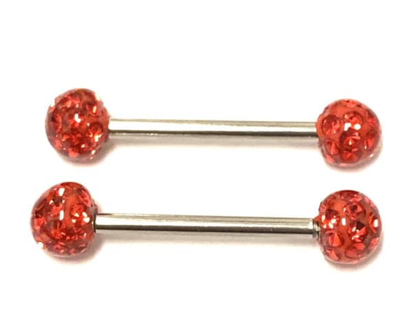 2 st barbell Piercing med Kristaller runtom,14mm långa