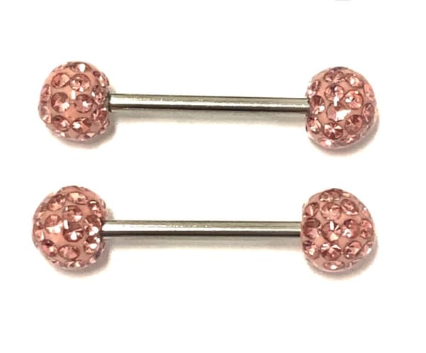 2 st barbell Piercing med Kristaller runtom,14mm långa