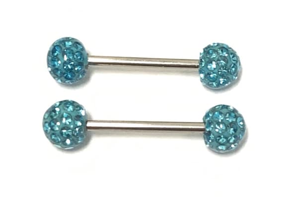 2 st barbell Piercing med Kristaller runtom,14mm långa