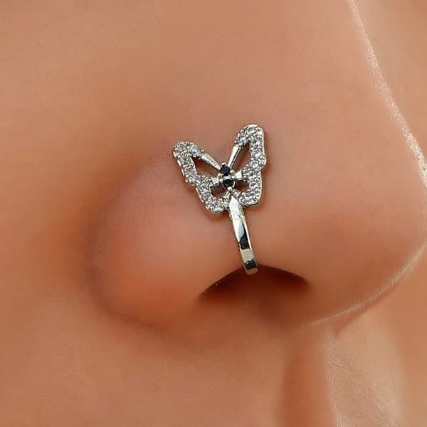 Clip-on Naspiercing Butterfly med krystalsølv