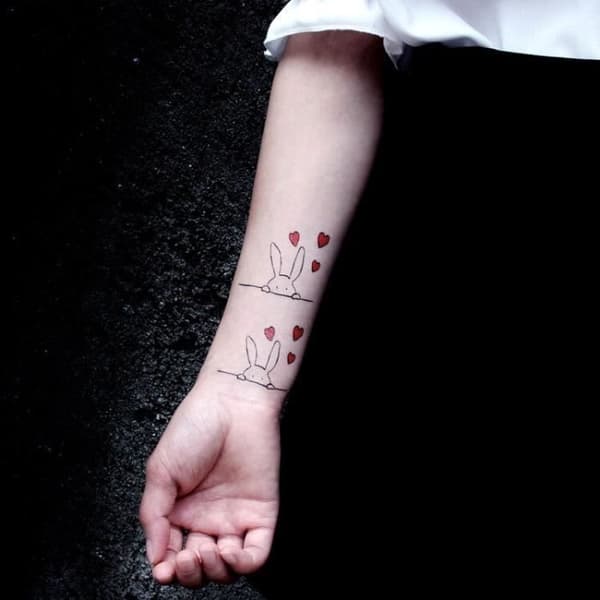 Vattentäta tillfälliga tatueringar Tecknad Kanin Kärlek Hjärtklistermärken Liten storlek Flash falska tatueringar [EAC77EA]