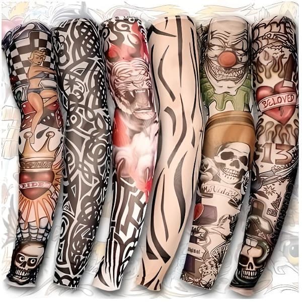 6 stilar falska armärmar tatueringar, nylon, kostym, stretchklänning