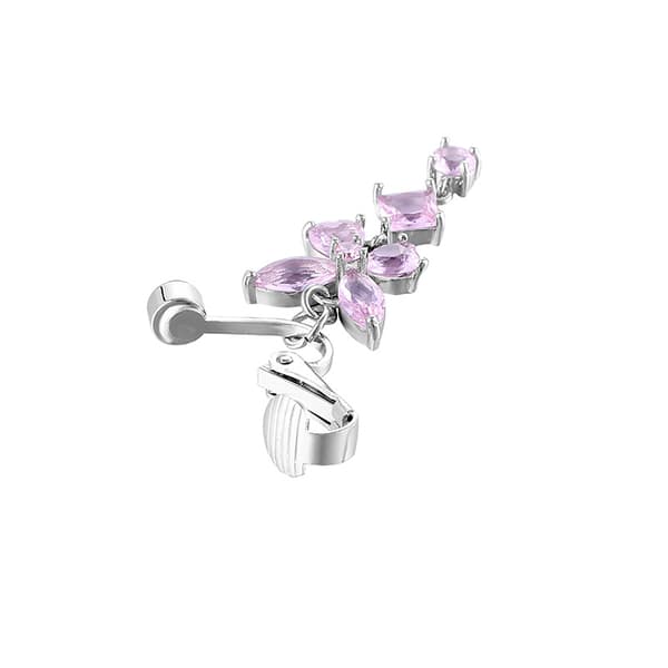 Fake Navel Piercing Clip-on Navle Ring uten hull Butterfly Crystal Pink