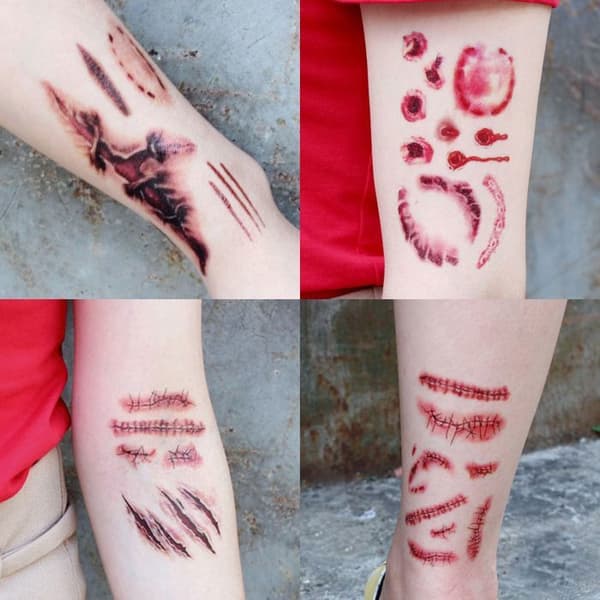 Halloween tatuering, 24 ark tillfälliga ärrtatueringar - Halloween Zombie tillfälliga tatueringsklistermärken med falskt blod