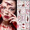 Miniatyrbild 1 av 5: Halloween tatuering, 24 ark tillfälliga ärrtatueringar - Halloween Zombie tillfälliga tatueringsklistermärken med falskt blod