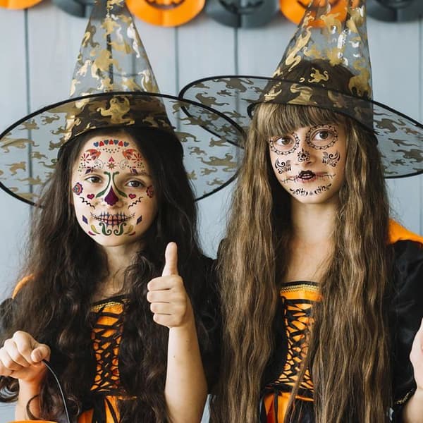 Halloween tillfälliga tatueringar för ansikte, Howaf Dead Skull Blommigt Skelett Svarta tillfälliga tatueringar (8 ark)