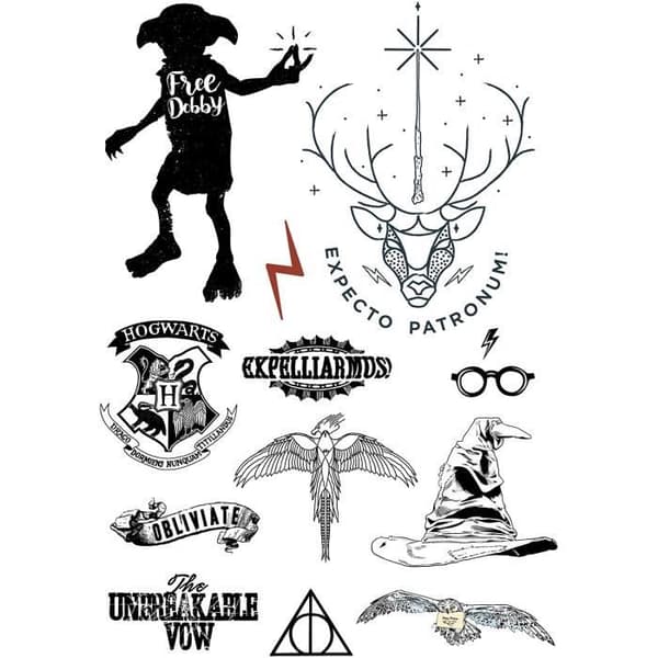 Cinereplikor Harry Potter - Tillfälliga tatueringar - Set med 35 st
