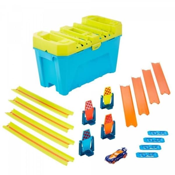 Hot Wheels Track Builder High-Speed Multi-Track Box för att starta Multi-Track Race, leksaksbil