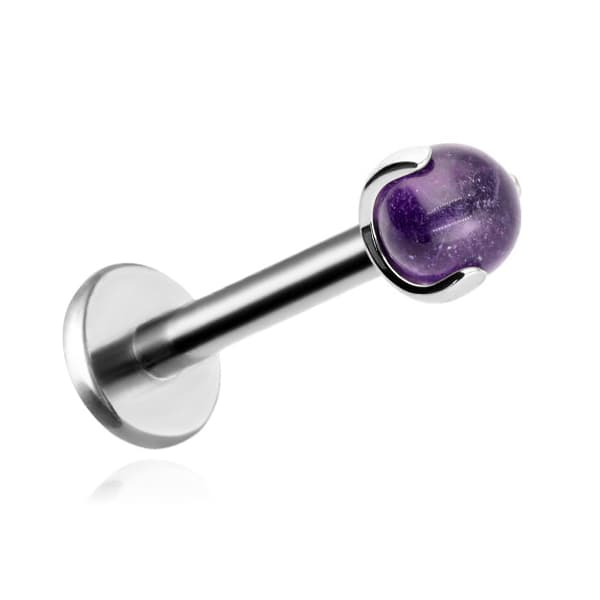 Titanium labret øreringe med ametyst - sølv 1,2/6/3