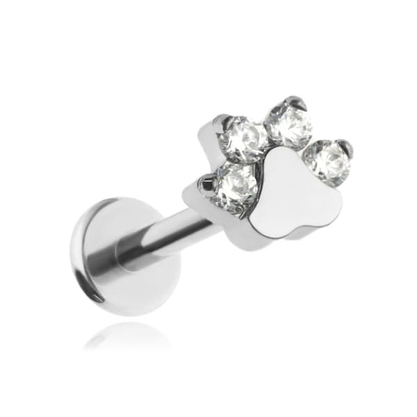 Titaaninen labret-tassu valkoisilla zirkoneilla - hopea 1,2/6