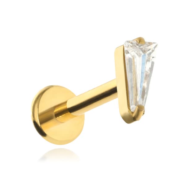 Titaaninen labret-korvakoru valkoisella zirkonia - kultaa