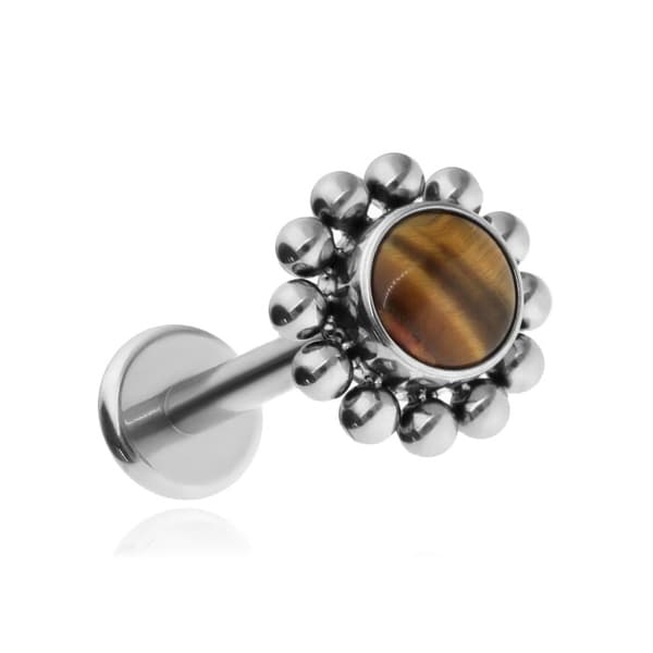 Titanium Tiger Eye Labret Örhänge - Silver 1.2/8