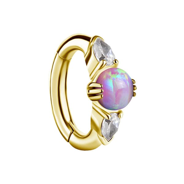 Navelklickerring med rosa opal och vita zirkoner - CoCr NF - guld - KP-008 1.6/8