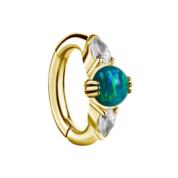 Grön opal och vit zirkon navelklickerring - CoCr NF - guld - KP-008 1.6/10