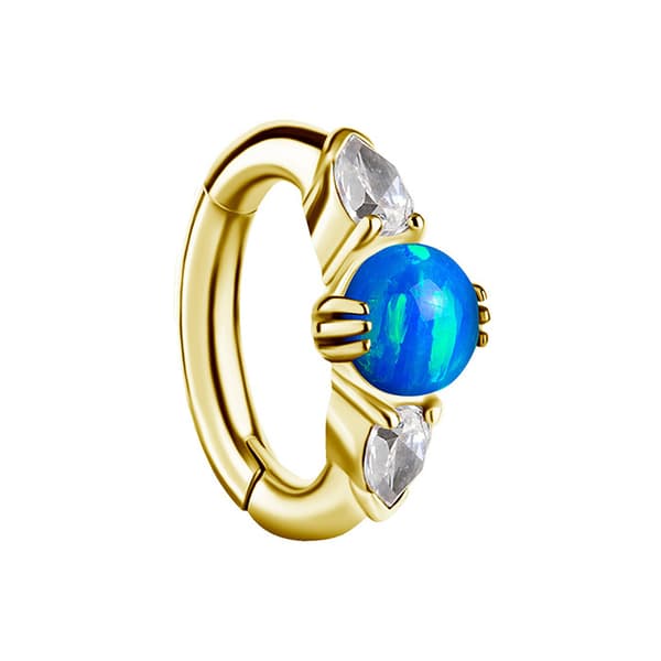 Blå opal och vit zirkonklicker navelring - CoCr NF - guld - KP-008 1.6/10