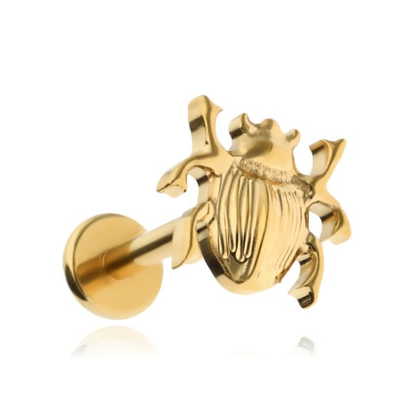 Titanium labret örhänge skalbagge guld piercing helix conch lobe 1.2/6