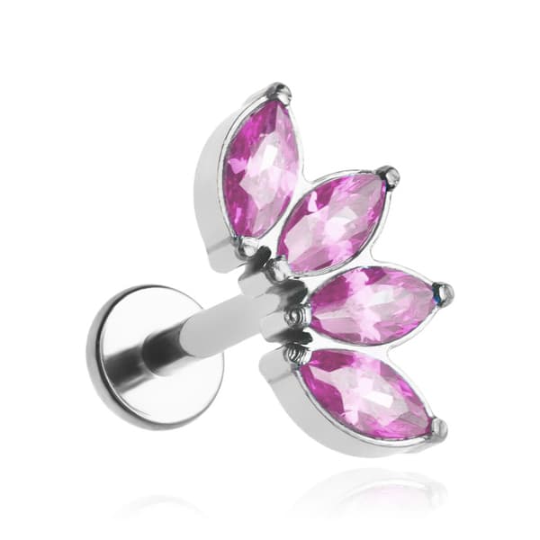 Titaaninen labret-klusterikorvakoru vaaleanpunaisilla zirkoneilla - hopea 1,2/6