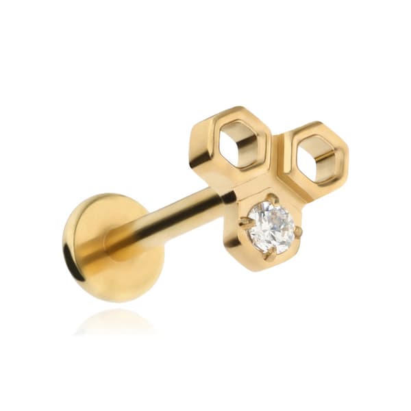 Titan labret örhänge med vit zirkon - guld
