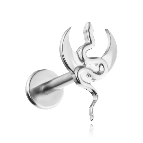 Titanium Labret -korvakoru Snake with Moon - hopea