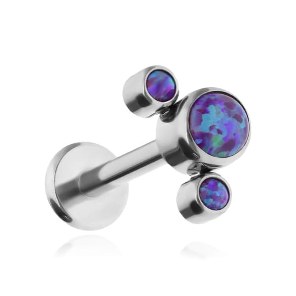 Titaaninen labret-korvakoru violeteilla opaaleilla OP52 - hopea