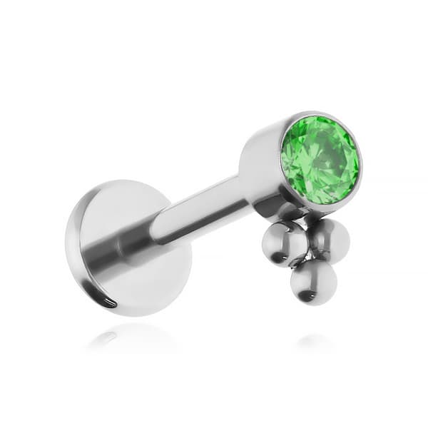 Titanium Labret -korvakoru vihreällä zirkonialla - hopea