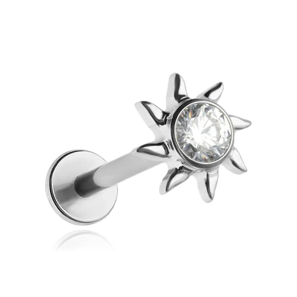 Titaaninen labret-korvakoru aurinko valkoisella zirkonilla - hopea