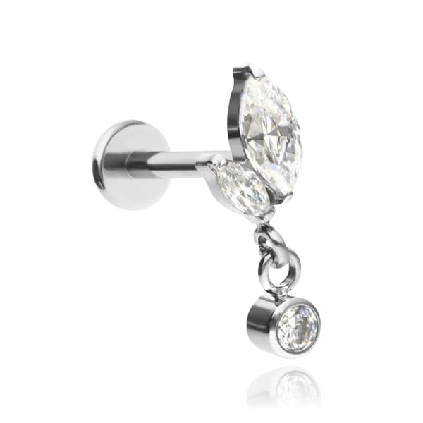 Titaani labret-korvakoru valkoisilla zirkoneilla - hopea