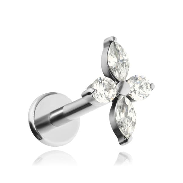 Titaani labret-korvakoru valkoisilla zirkoneilla - hopea