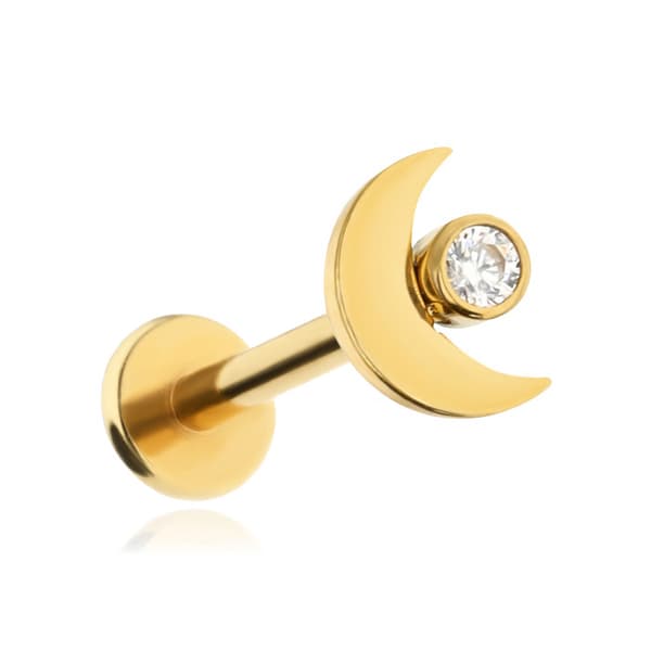 Titan labret månörhänge med vit zirkon - guld