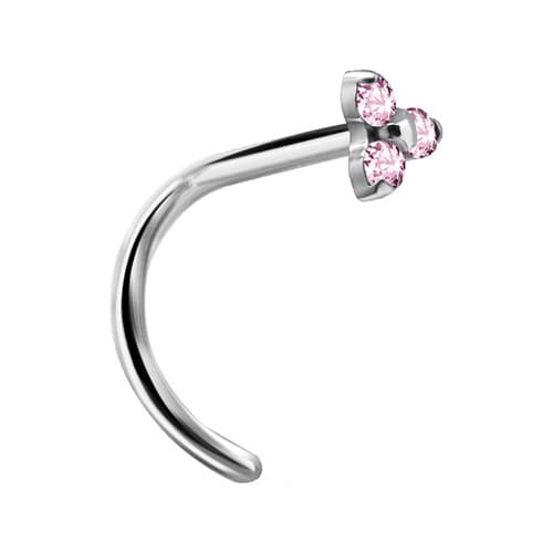 Premium Zirconia Titanium Nose Stud med Rosa Cubic Zirconia - TN-017 0,8/6,5/2,5