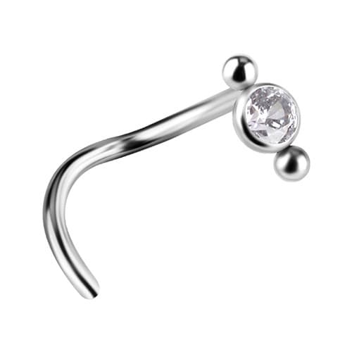 Titaaninen koristeellinen nokkanasta valkoisella Premium Zirkonialla - TN-029 0,8/6,5
