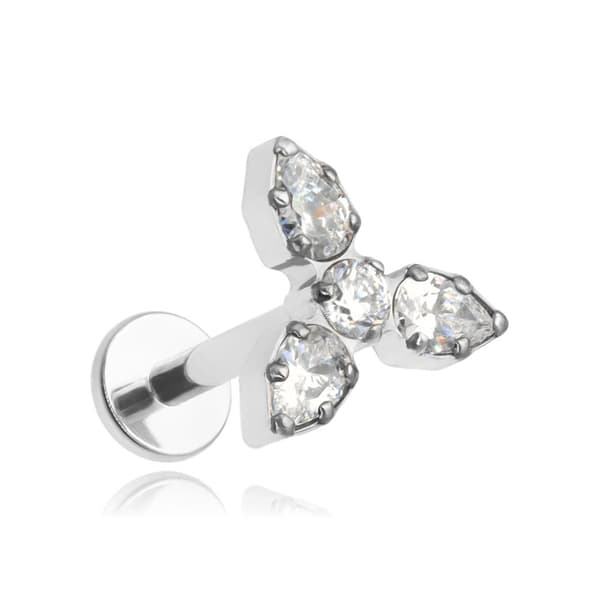Titaaninen labret-korvakoru valkoisilla zirkoneilla - TGW-129 1.2/8