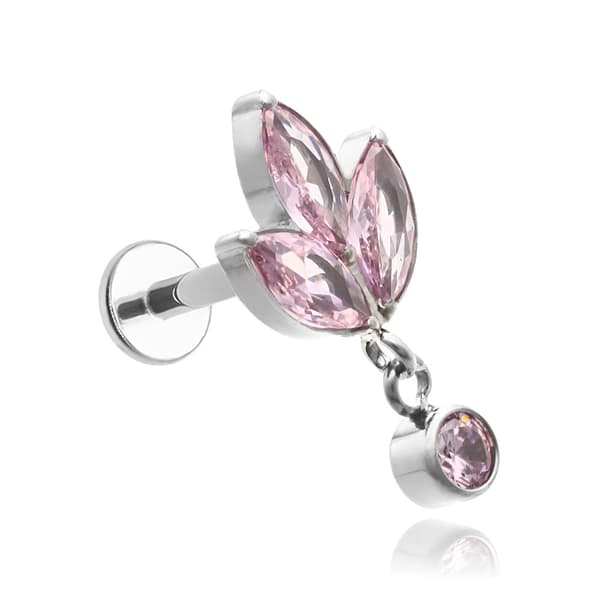 Titan silver labret med rosa zirkoner - TGW-027 1.2/8