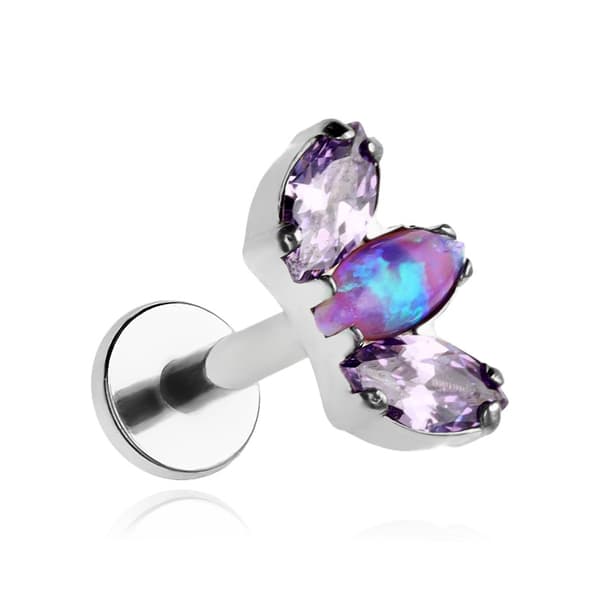 Titaani labret-korvakoru - purppura zirkonia ja opaali - hopea - TGW-004 1.2/8