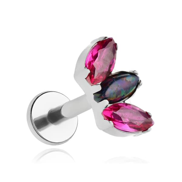 Titaani labret-korvakoru - tummanpunaiset zirkonit ja tumma opaali - hopea - TGW-004 1.2/6
