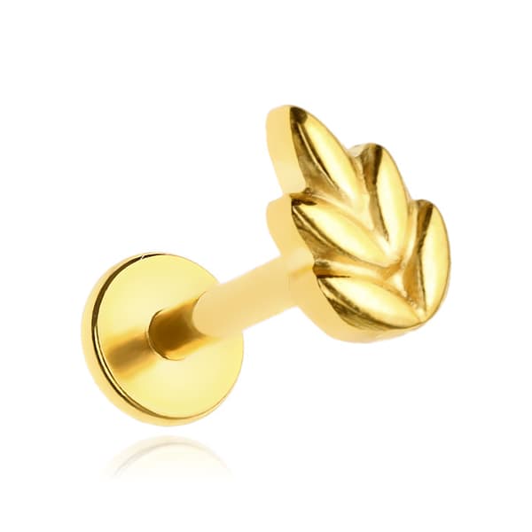 Titaaninen labret lehtikorvakoru - kulta - TGW-137 1.2/6