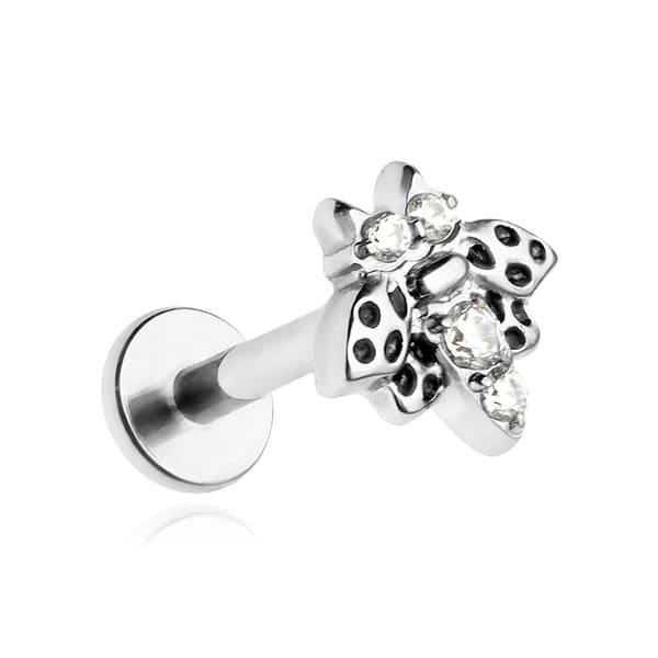 Titaaninen mehiläinen labret korvakoru valkoisilla zirkoneilla - hopea - TGW-139 1.2/8