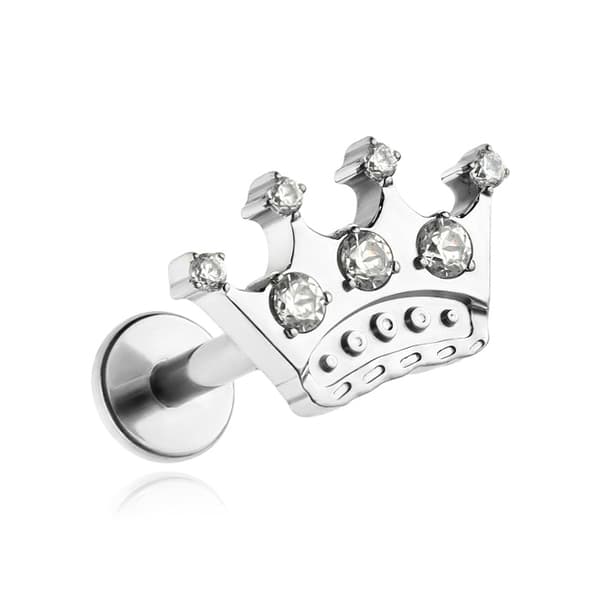 Titaani labret-korvakoru - kruunu valkoisilla zirkoneilla - hopea - TGW-146 1.2/8