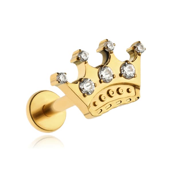 Titaani labret-korvakoru - kruunu valkoisilla zirkoneilla - kulta - TGW-146 1.2/6