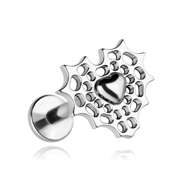 Titaaninen labret hämähäkinverkko sydänkorvakoru - hopea - TGW-148 1.2/6