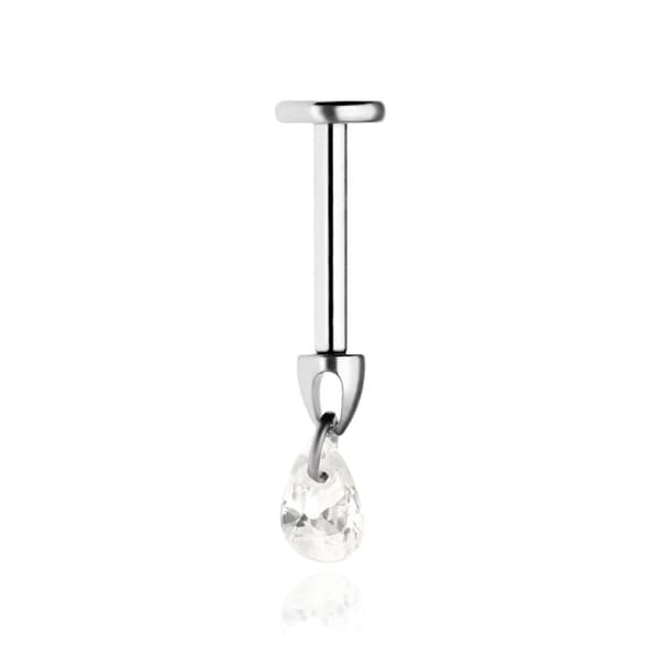 Titaani labret-korvakoru valkoisella zirkonipisaralla - hopea - TGW-152 1.2/8/6