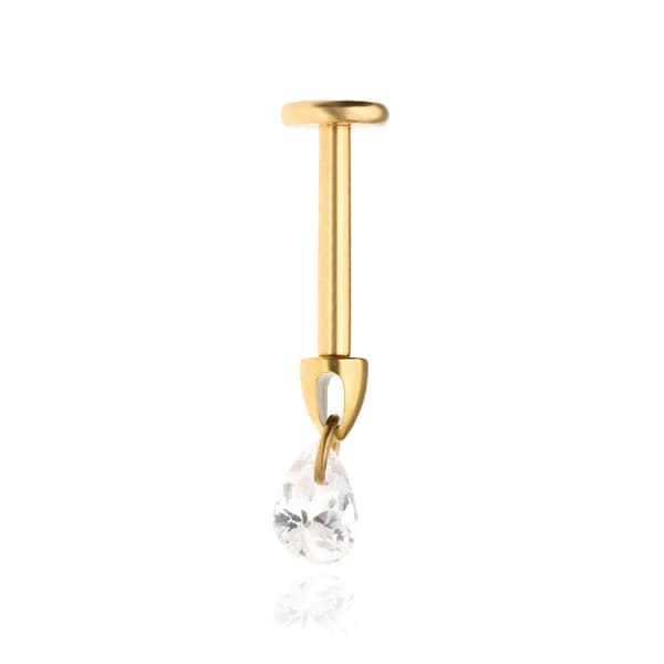 Titaani labret-korvakoru valkoisella zirkonipisaralla - kulta - TGW-152 1.2/8/5